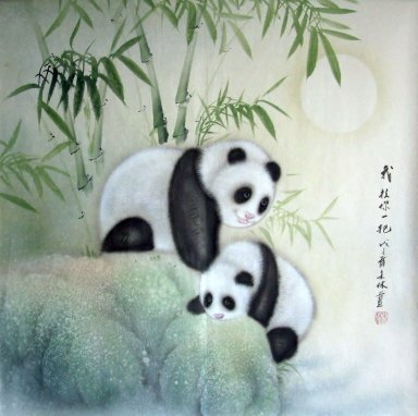 Panda & Bamboo - kinesisk målning