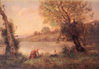 Peasant Från Ville D Avray och hennes barn Bland Två träd vid