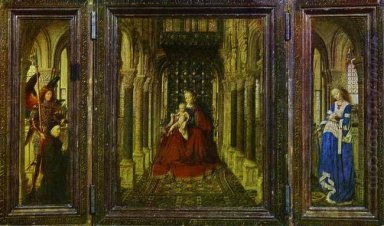 Oskuld och barn med St Michael St Catherine och en donator 1437