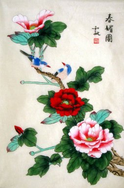 Peony & Burung - Lukisan Cina