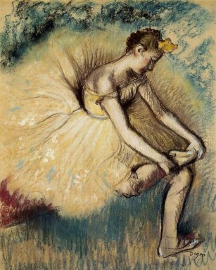 dansare sätter på hennes toffel 1896