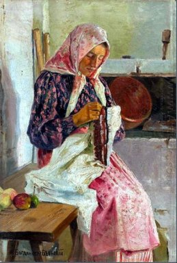 Wanita Stitching The Shawl