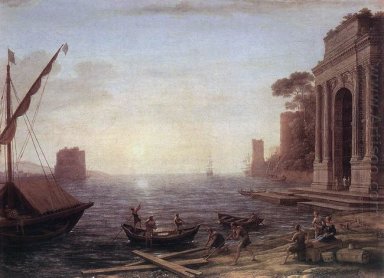 En Seaport på soluppgången 1674