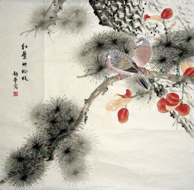 Pine-Red bladeren - Chinees schilderij