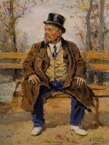 Портрет человека, сидящего на скамейке в парке 1917