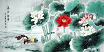 Canard mandarin - Lotus - peinture chinoise
