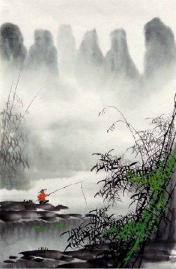 Un barco en el río - la pintura china
