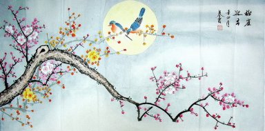 Plum fleur - Magpies - Peinture chinoise