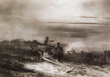 Biwak in der Wüste Konvoi Chumakov 1867