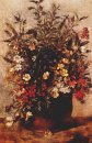 Autunno bacche e fiori in vaso marrone