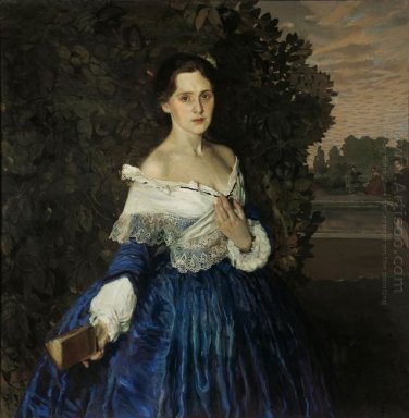 Lady In Blue Stående av konstnären Yelizaveta Martynova 1900