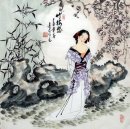 Belle dame, fleurs - peinture chinoise