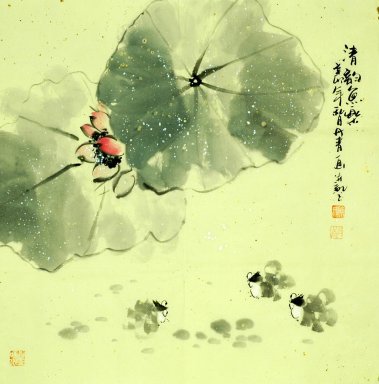 Fish & Lotus - peinture chinoise