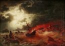 Nächtliche marinen mit brennenden Schiff