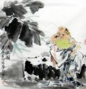 Homem idoso na pintura do verão chinês