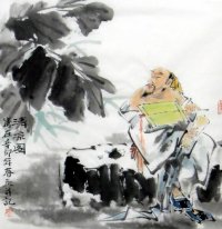 Homem idoso na pintura do verão chinês