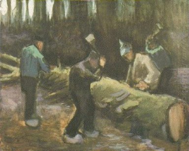 Four Men Cutting Wood 1882