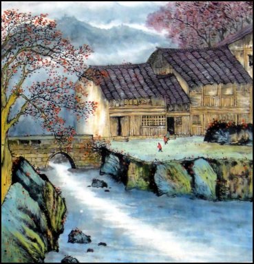 Building, Trees- Chinese Painting
