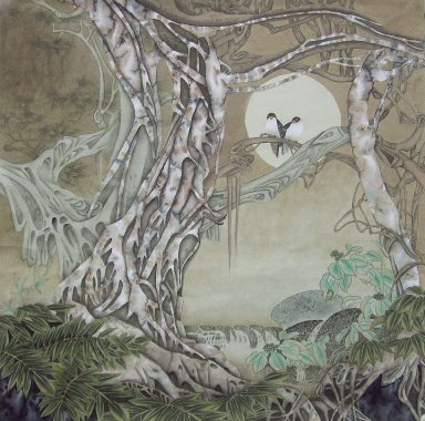 Птицы и дерево - китайской живописи