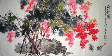 Pássaros & flores (vermelho) - Pintura Chinesa
