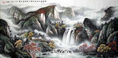 Bergen, waterval - Chinees schilderij