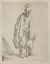En tiggare ständiga och lutar sig på en pinne 1632