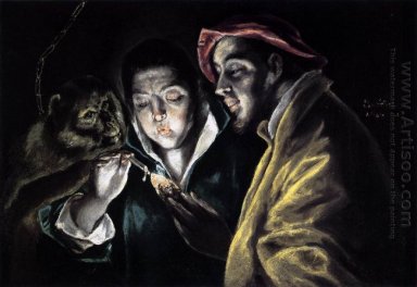 Allegorie Boy Lighting Candle In The Company Of An Ape Und ein D