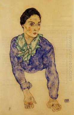 portrait d\'une femme avec un foulard bleu et le vert 1914