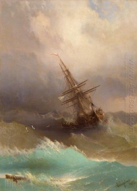 Kapal Dalam Stormy Sea 1887