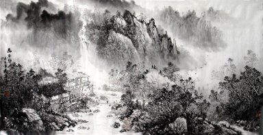 Gebirge, Fluss, Bäume - Chinesische Malerei