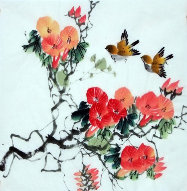 Pájaros y flores - Pintura china