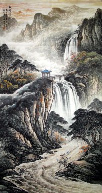 Montagnes, cascade - Peinture chinoise