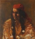 Zigeuner vrouw met rode sjaal