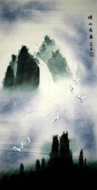 Paysage avec chute d\'eau - peinture chinoise