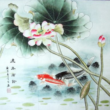 Рыба и Lotus - Китайская живопись