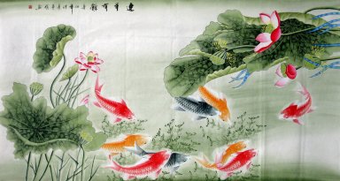 Fish & Lotus - Lukisan Cina