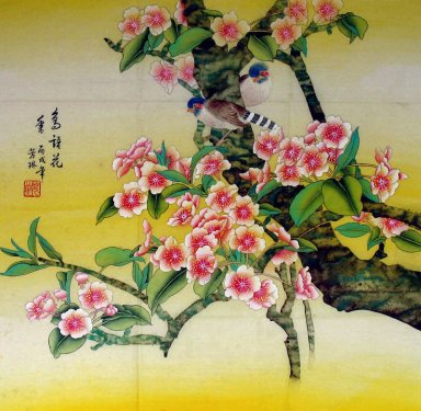 Peach Blossom & Birds - Chinesische Malerei