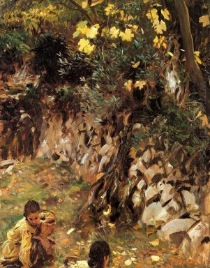 Mädchen sammeln Blüten Valdemosa Mallorca 1910