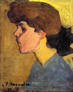 kvinnas huvud i profil 1907
