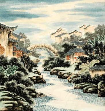 Uma pequena aldeia - Pintura Chinesa