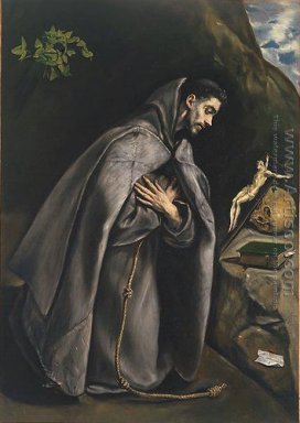 St Francis dans la prière devant le crucifix 1585-1590