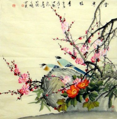 Peinture chinoise - Oiseaux-fleur