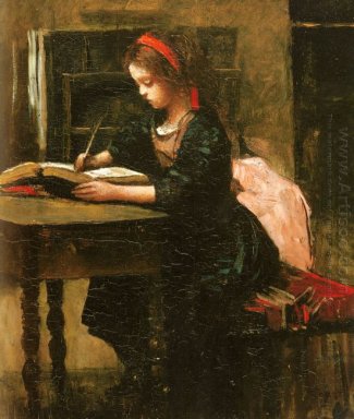 Молодая девушка учится писать