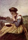 Leitura da mulher em uma paisagem