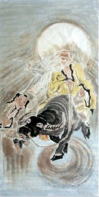 Old man, boy - pittura cinese