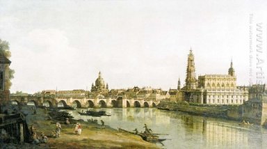 Beskåda av Dresden Från den högra stranden av Elbe With The Augu