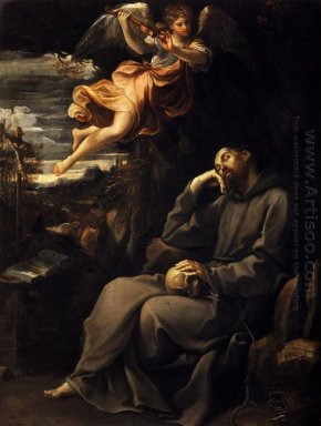 Saint Francis Endormie Avec un musicien d\'ange 1607