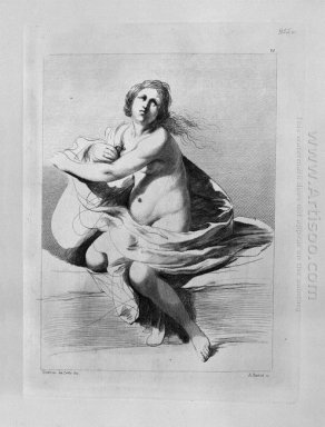 De Maagd en Kind In Helft Figuur In haar armen van Guercino