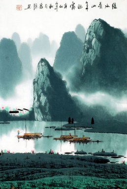 Горы, река - китайской живописи