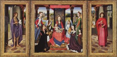 O Virgin ea criança com Saint e os doadores do Triptych de Donne